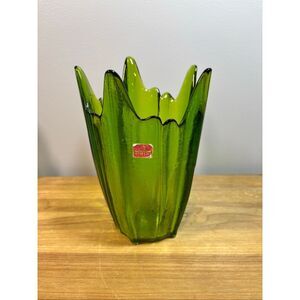 Viking Stockholm Spike Textured Green Art Glass Vase Retro